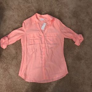 salmon/orange button up blouse